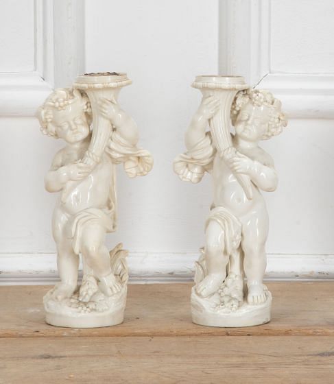Pair of 20th Century French White Ceramic Cherubs