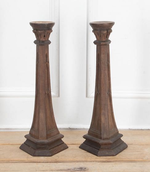 Pair of Early 20th Century English Oak Candlesticks