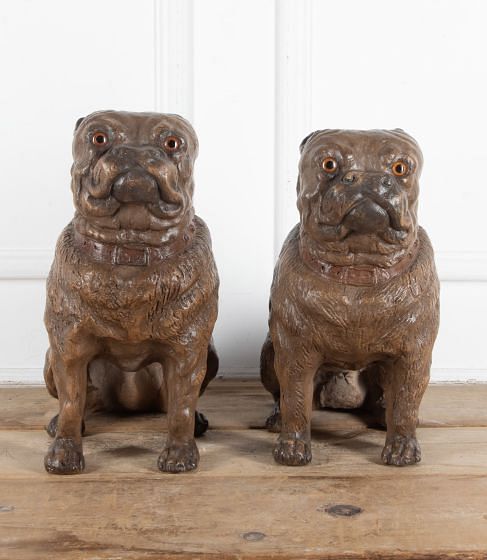 Pair of 20th Century French Seated Terracotta Mastiff Dogs