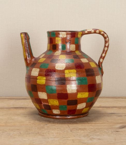 20th Century French Terracotta Jug with Chequered Pattern