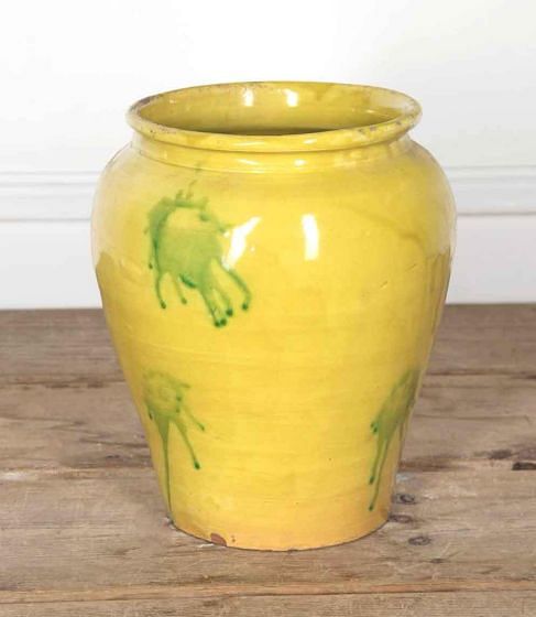 20th Century Yellow and Green Glazed Pot