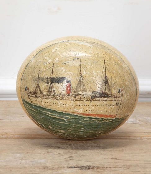 Ostrich Egg with Depiction of Cross-Atlantic Ferry