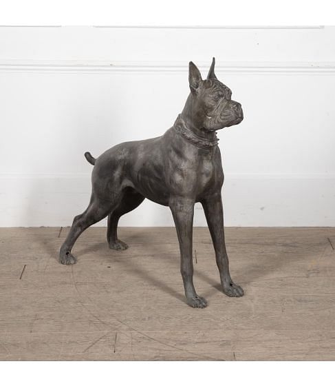 Mid-Century French Bronze Boxer Dog Statue