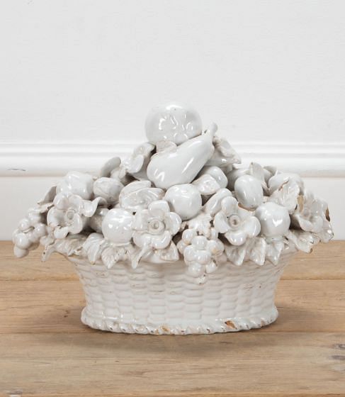 20th Century Italian White Blanc De Chine Creamware Fruit Basket