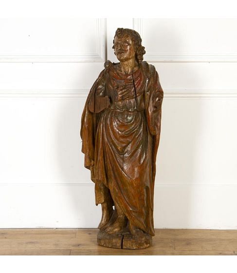 17th Century German Carved Figure of a Saint