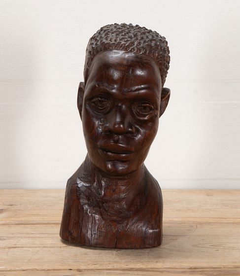 20th Century Carved Bust of an African Man