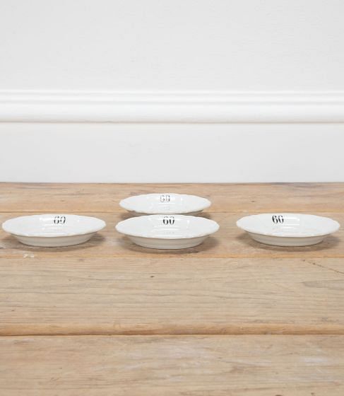 Set of Four White Procelain French Bistro Saucers