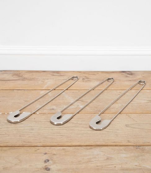 Three Large French Metal Safety Pins