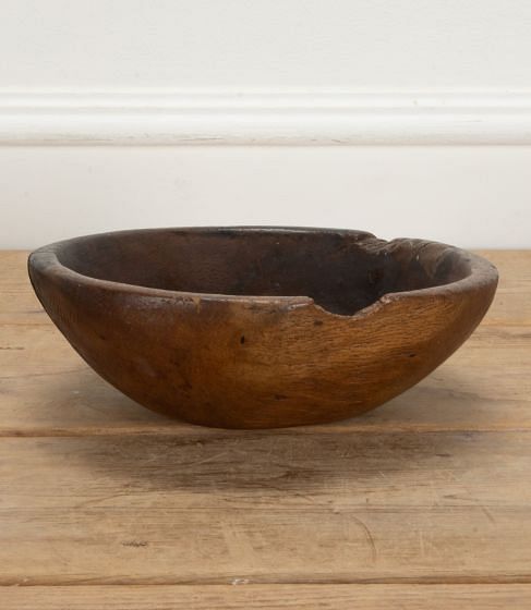 19th Century French Well Worn Wooden Bowl