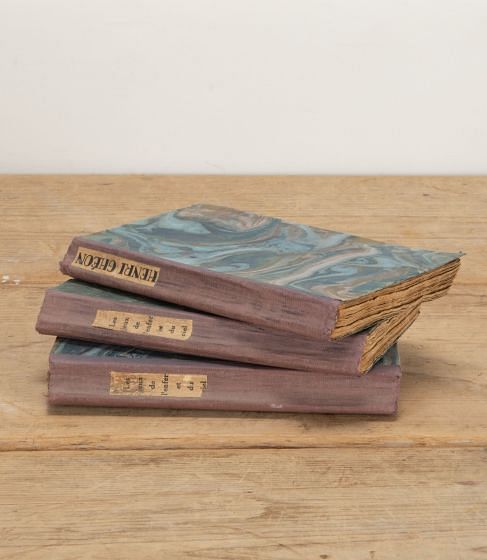 Set of Three Small 20th Century French Books with Marbleized Paper Covers