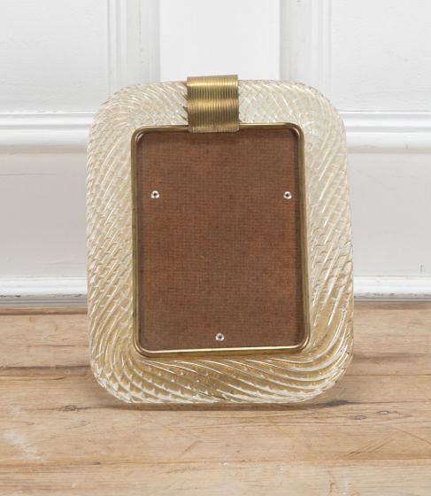 Large 20th Century Murano Glass Picture Frame in Clear Gold - Signed