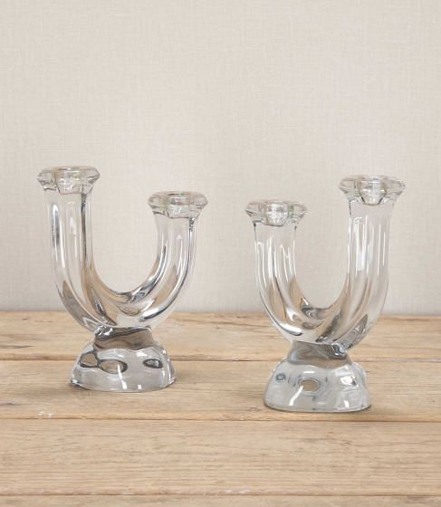 Pair of 20th Century French Vannes Art Glass Candlesticks