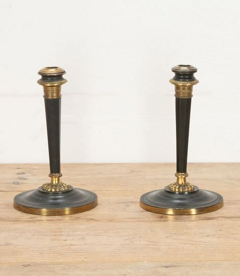 Pair of 19th Century French Empire Period Bronze Candlesticks