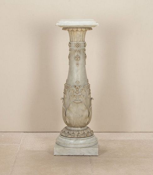 19th Century French Carved Carrara Marble Column