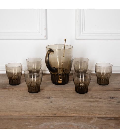 Art Deco Smoked Glass Lemonade or Cocktail Set