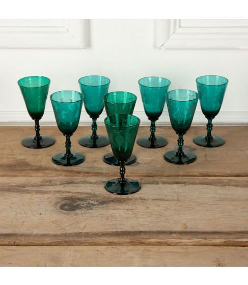 Set of Eight Georgian Vine Etched Wine Glasses