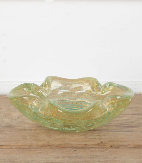 Barovier Gold Flecked Zebratti Design Murano Glass Bowl