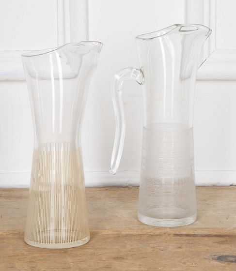 Pair of Swedish Enamelled Stripe Cocktail Mixer & Matching Jug