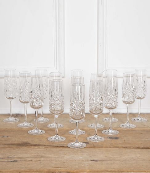Set of Twelve Crystal Champagne Flutes By Edinburgh Crystal