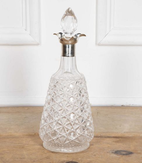Fine Cut Crystal & Silver Collar Decanter Hallmark