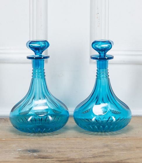 Pair of Azure Blue Victorian Ships Decanters DA5839061