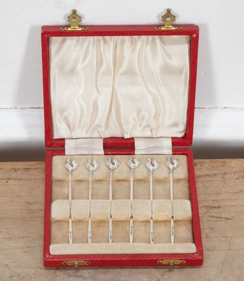 Art Deco Silver Cockerel Cocktail Sticks Set