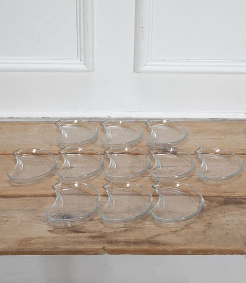 Set of Eleven Art Deco Clear Glass Crescent Side Plates