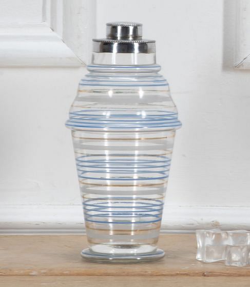 Art Deco Blue and Silver Ring Glass Cocktail Shaker