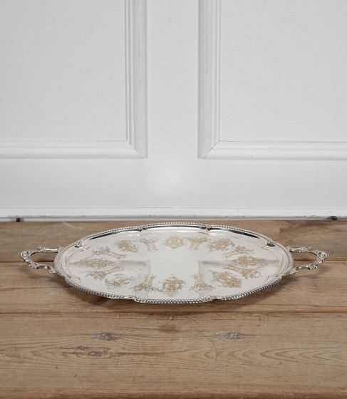 19th Century Elaborately Engraved Twin Handled Serving Tray