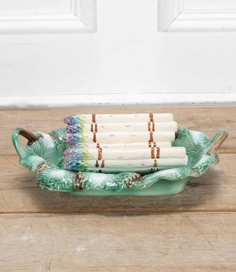 Large 20th Century French Majolica Asparagus Cradle Server Dish