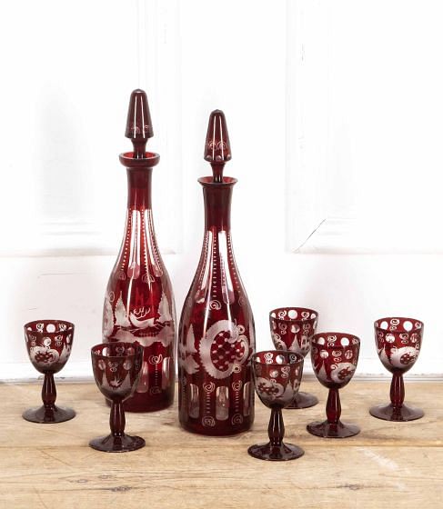 Pair of 20th Century Bohemian Decanters & Matching Wine Glasses DA5840995