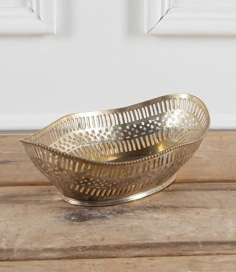 20th Century French Pierced Worn Silver Plated Brass Oval Bread Basket DA5841545