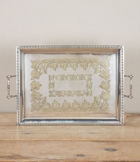19th Century English Engraved Fern & Acorn Relief Twin Handled Serving Tray DA5842641