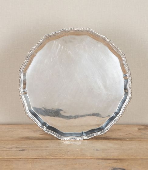 Large 20th Century Round Silver Plated Serving Tray with Four Scroll Feet