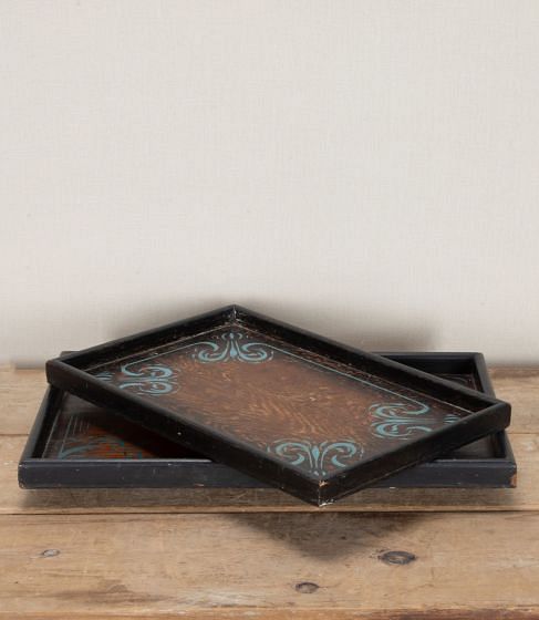Pair of 19th Century English Hand Stencilled Wooden Folding Bed Trays