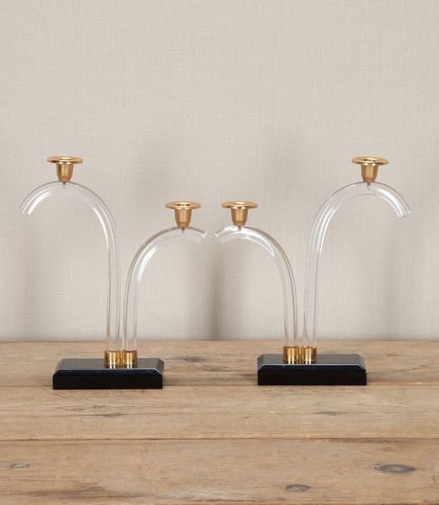 Pair of Mid-Century French Lucite and Gilt Candlesticks