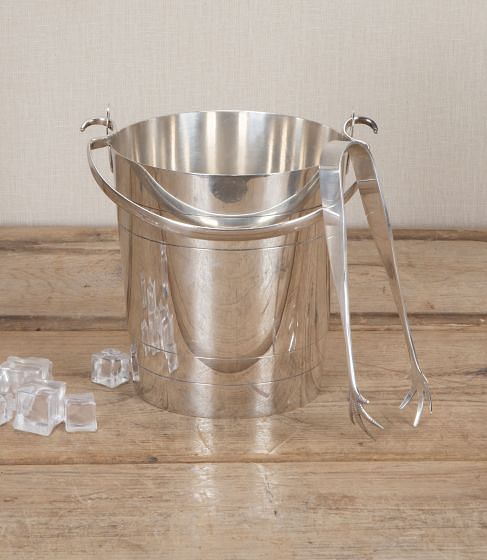 Large Art Deco Silver Plated Pail Ice Bucket & Claw Ice Tongs