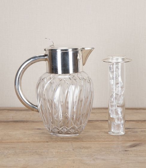 Mid-Century Crystal and Silver Plated Cocktail Ice Chamber Lemonade Jug
