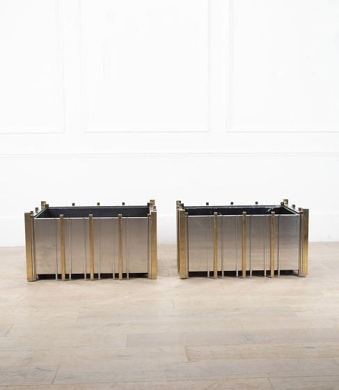 Pair of 1970s Italian Zevi Chrome and Brass Planters