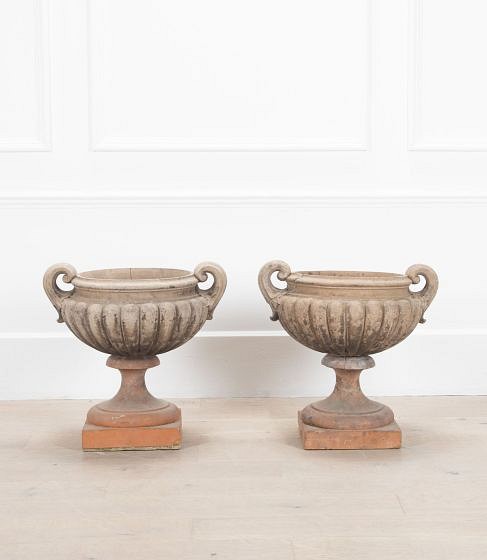 Pair of 19th Century French Terracotta Two-Handled Urns
