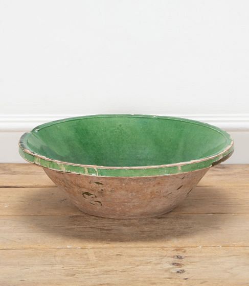 19th Century French Tian or Dairy Bowl with Green Glaze