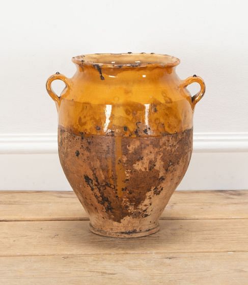 Large 19th Century French Confit Pot with Yellow Glaze