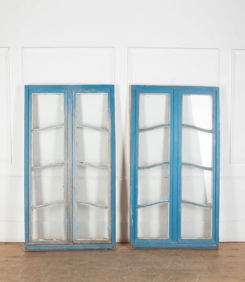 Pair of French 19th Century Chateau Hardwood Glazed Double Doors