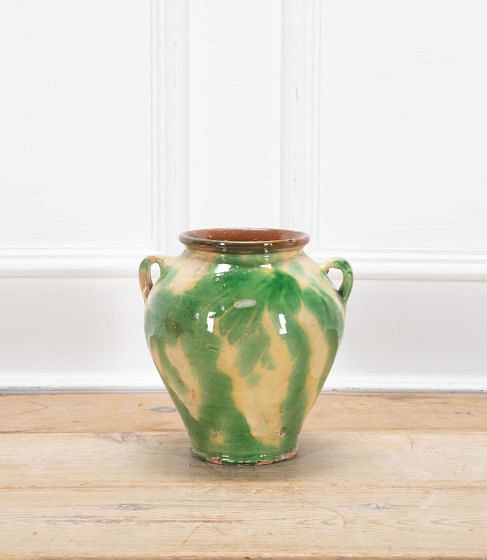 19th Century Spanish Green and Cream Glaze Vase
