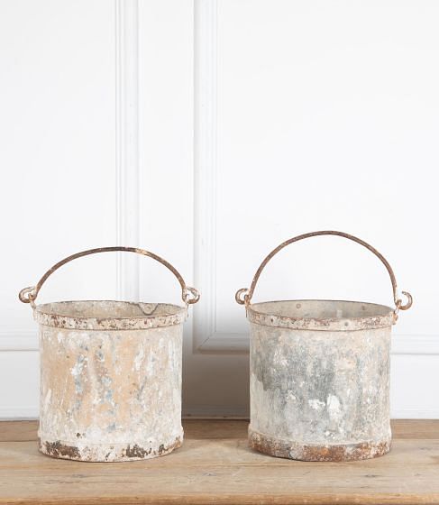 Pair of 20th Century French Heavy Riveted Zinc Buckets