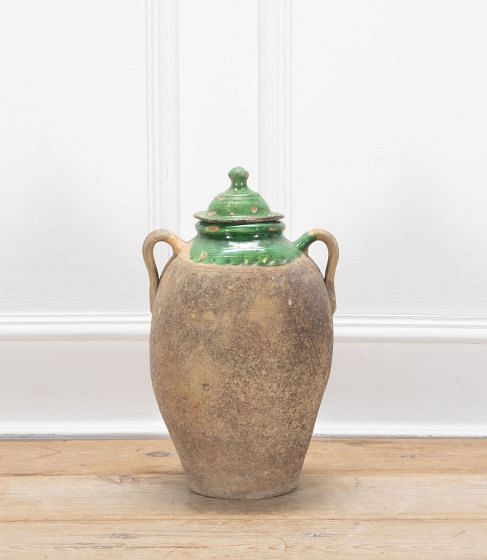 19th Century Italian Lidded Green Glazed Storage Jar
