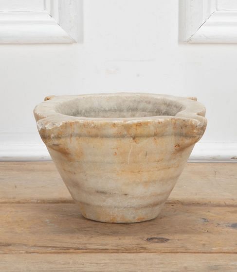 19th Century Spanish Hand Carved White Marble Mortar