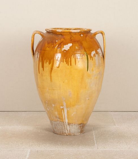 19th Century Italian Ochre Glazed Olive Pot