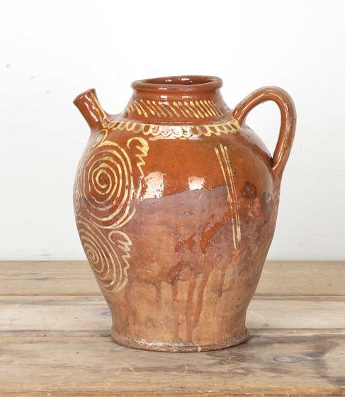 19th Century French Part Glazed and Decorated Terracotta Oil Jar