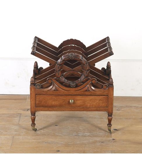 19th Century Mahogany Wreath-Carved Canterbury